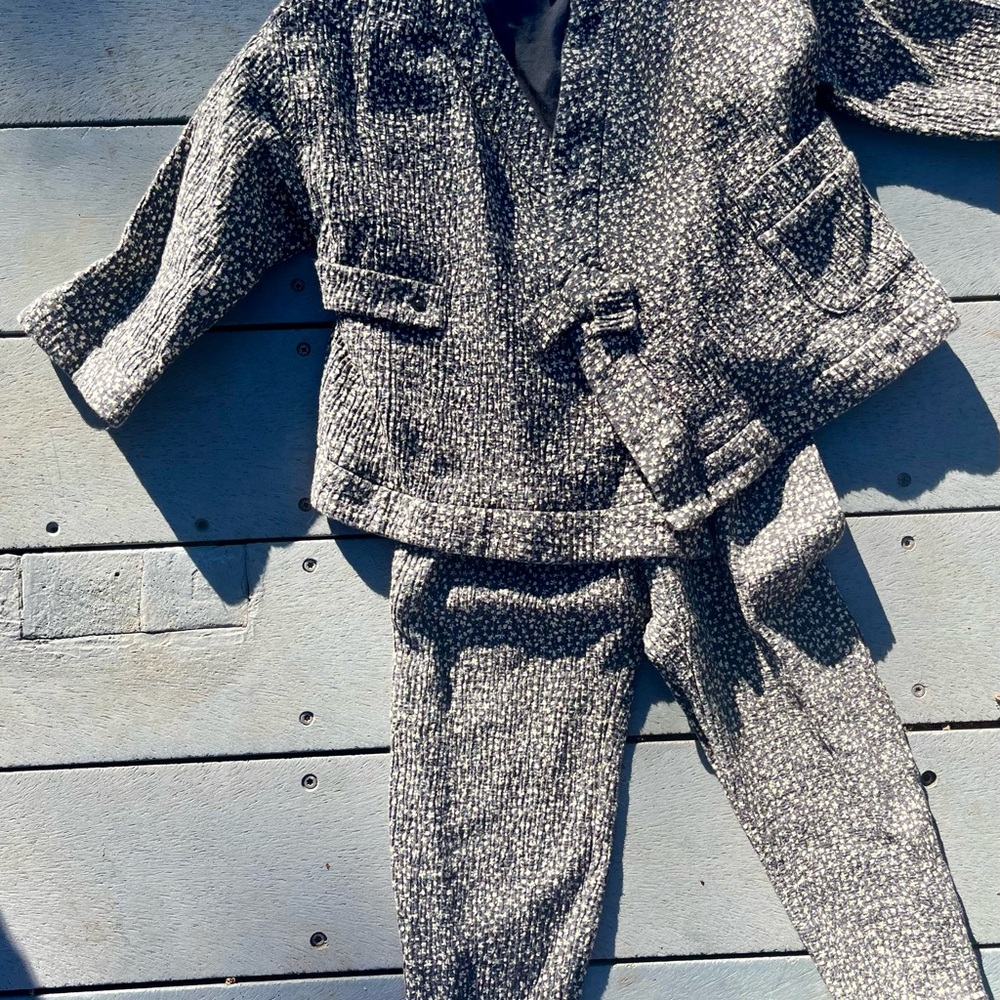Zara Gray & White Micro Floral Girls Kimono Jacket Pant Set Size 4-5